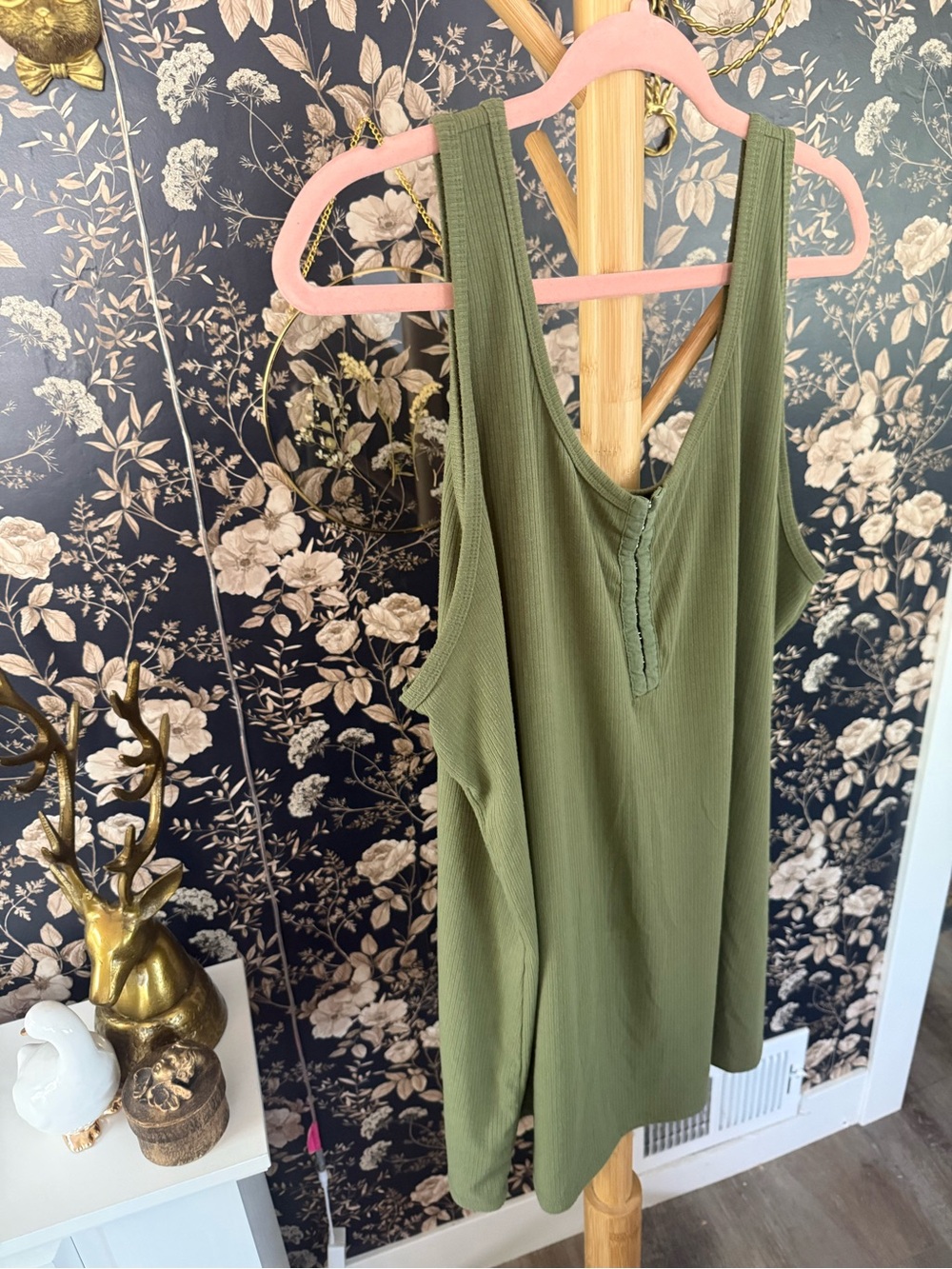 torrid Olive Green Ribbed Tank with Front Button Placket - Picture 3 of 6